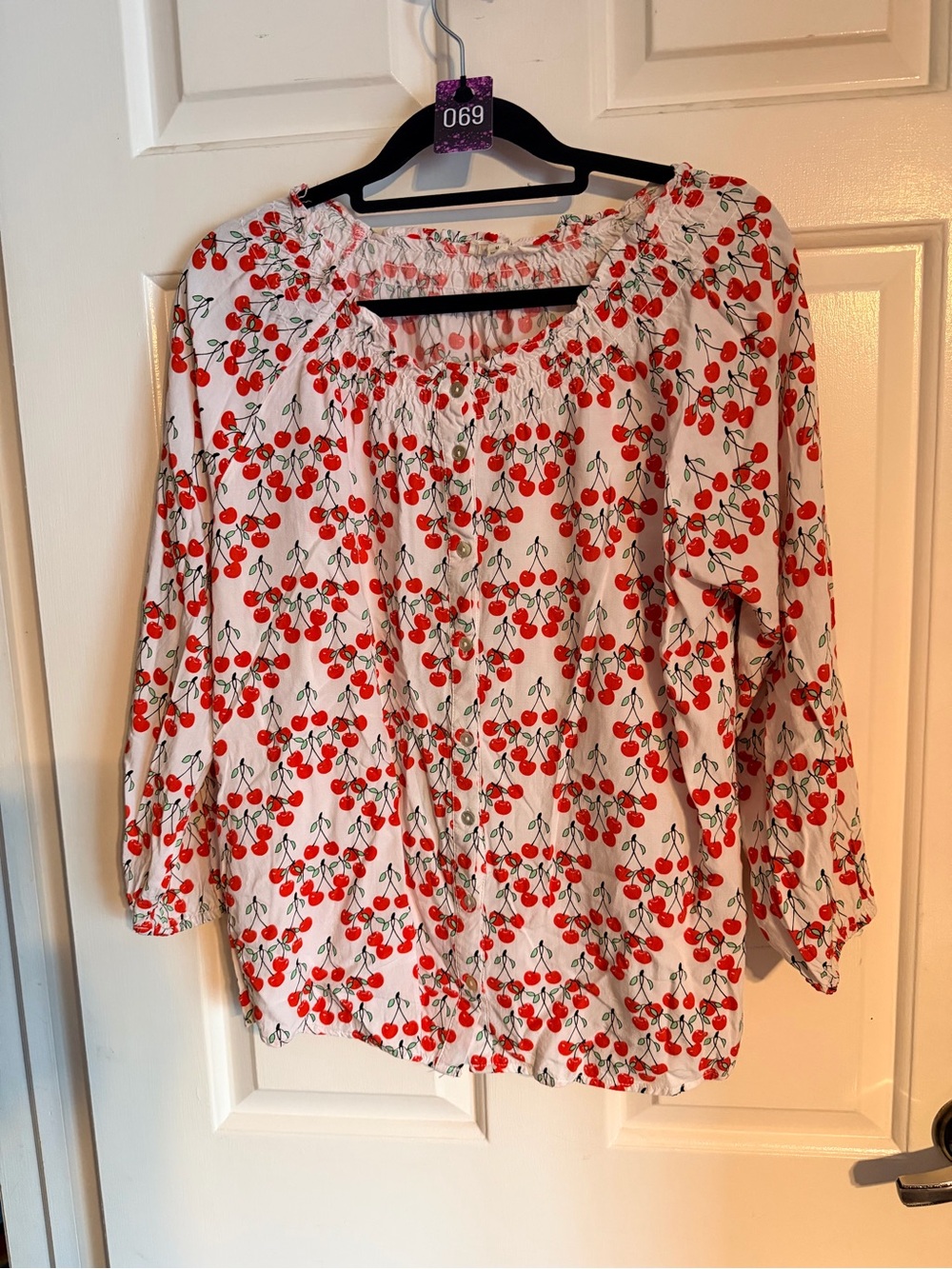 Jane and Delancey White Cherry-Print Peasant Top